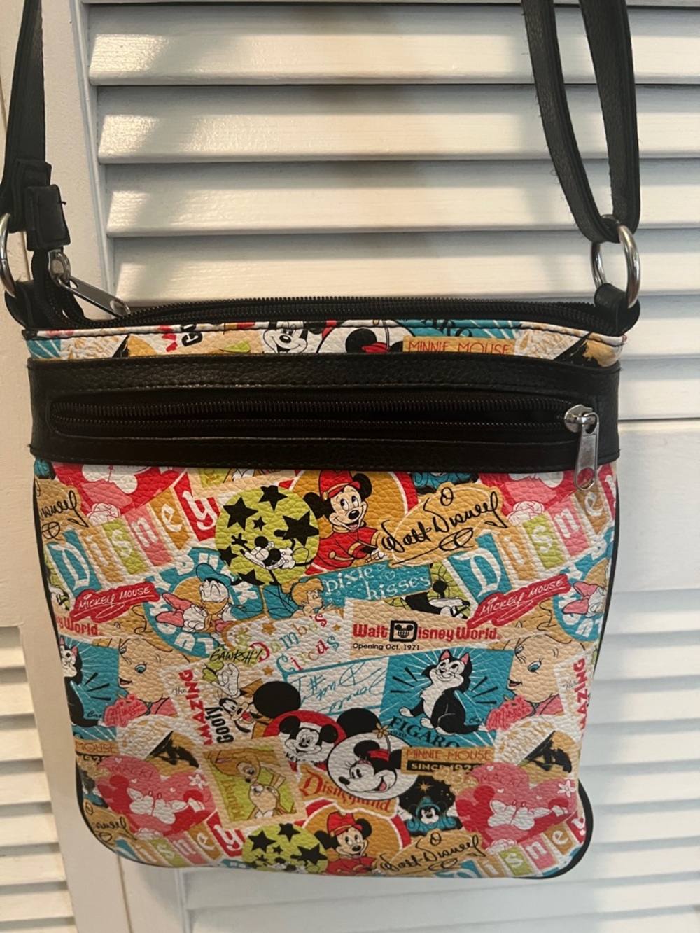 #1861*”9X10” Cross Shoulder Bag with Multicolor Cartoon Print - Black Trim - Picture 4 of 10